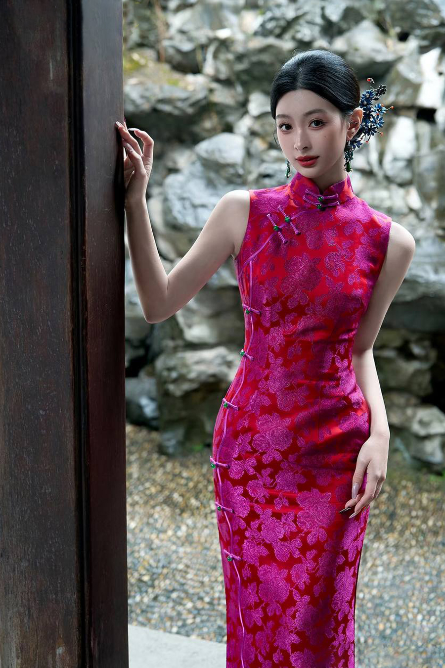 Crimson Bloom Cheongsam
